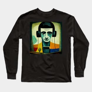 Mid Century Man with Headphones Long Sleeve T-Shirt